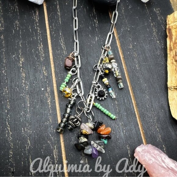 Multi charms gemstone bohemian necklace - Picture 2 of 4